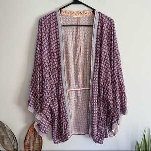 Purple Printed Open-Front Women's Kimono Cardigan